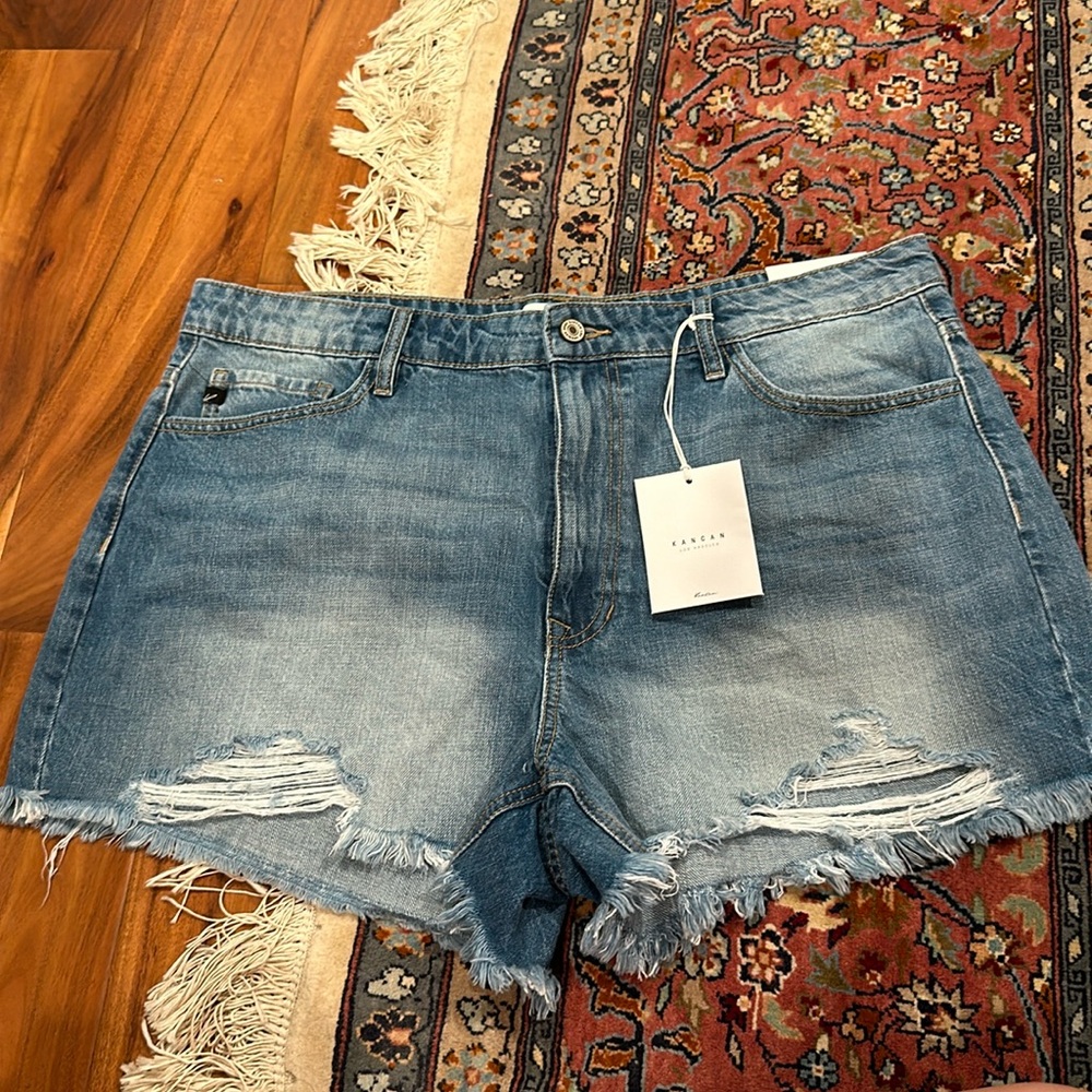 Kancan distressed denim high rise shorts XL nwt